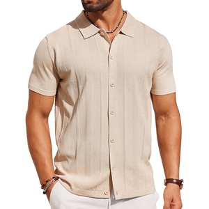 image:imageCOOFANDY Mens Knit Short Sleeve Button Down Polo ShirtsCream