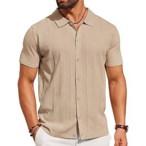 image:imageCOOFANDY Mens Knit Short Sleeve Button Down Polo ShirtsKhaki