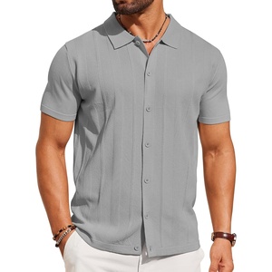 image:imageCOOFANDY Mens Knit Short Sleeve Button Down Polo ShirtsLight Grey
