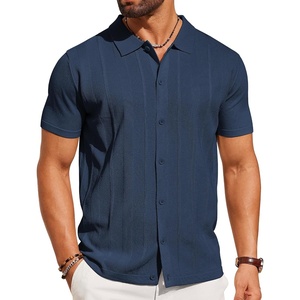 image:imageCOOFANDY Mens Knit Short Sleeve Button Down Polo ShirtsNavy Blue
