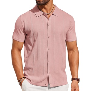 image:imageCOOFANDY Mens Knit Short Sleeve Button Down Polo ShirtsPink