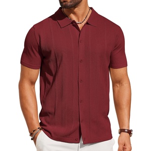 image:imageCOOFANDY Mens Knit Short Sleeve Button Down Polo ShirtsWine Red