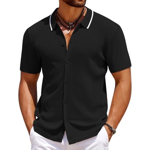 image:imageCOOFANDY Mens Knit Short Sleeve Button Down Shirt Vintage Polo Shirt Casual Summer Beach ShirtsBlack