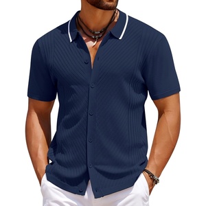 image:imageCOOFANDY Mens Knit Short Sleeve Button Down Shirt Vintage Polo Shirt Casual Summer Beach ShirtsMedieval Blue