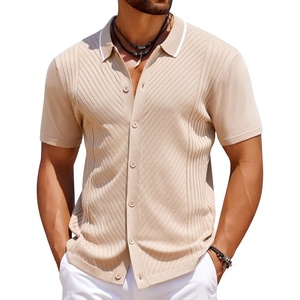 image:imageCOOFANDY Mens Knit Short Sleeve Button Down Shirt Vintage Polo Shirt Casual Summer Beach ShirtsSesame