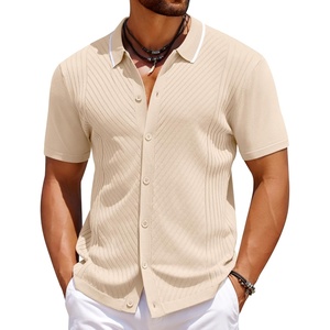 image:imageCOOFANDY Mens Knit Short Sleeve Button Down Shirt Vintage Polo Shirt Casual Summer Beach ShirtsWood Ash