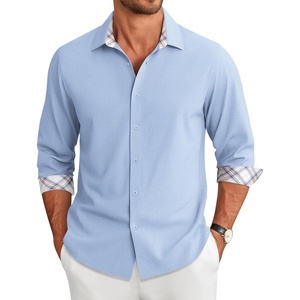 image:imageCOOFANDY Mens Long Sleeve Button Down Shirts Casual Untucked Shirt Regular Fit Dress ShirtClear Blue
