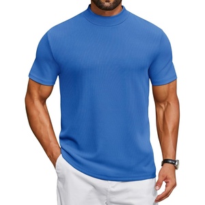 image:imageCOOFANDY Mens Mock Turtleneck Shirts Short Sleeve Casual Basic TShirts Ribbed Solid Pullover TopsBlue
