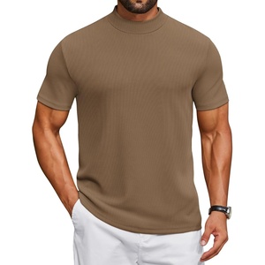 image:imageCOOFANDY Mens Mock Turtleneck Shirts Short Sleeve Casual Basic TShirts Ribbed Solid Pullover TopsBrown