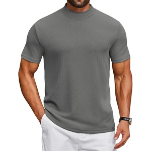 image:imageCOOFANDY Mens Mock Turtleneck Shirts Short Sleeve Casual Basic TShirts Ribbed Solid Pullover TopsDark Grey
