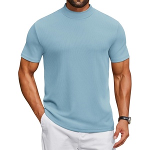 image:imageCOOFANDY Mens Mock Turtleneck Shirts Short Sleeve Casual Basic TShirts Ribbed Solid Pullover TopsGreenish Blue