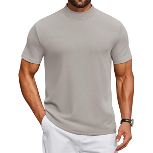 image:imageCOOFANDY Mens Mock Turtleneck Shirts Short Sleeve Casual Basic TShirts Ribbed Solid Pullover TopsLight Grey