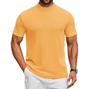 image:imageCOOFANDY Mens Mock Turtleneck Shirts Short Sleeve Casual Basic TShirts Ribbed Solid Pullover TopsYellow
