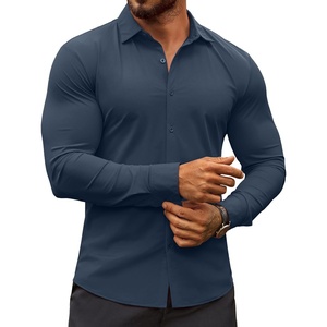 image:imageCOOFANDY Mens Muscle Fit Dress Shirts WrinkleFree Long Sleeve Casual Button Down ShirtsDark Blue