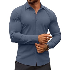 image:imageCOOFANDY Mens Muscle Fit Dress Shirts WrinkleFree Long Sleeve Casual Button Down ShirtsDenim Blue