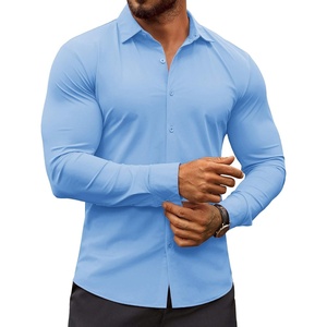 image:imageCOOFANDY Mens Muscle Fit Dress Shirts WrinkleFree Long Sleeve Casual Button Down ShirtsLight Blue