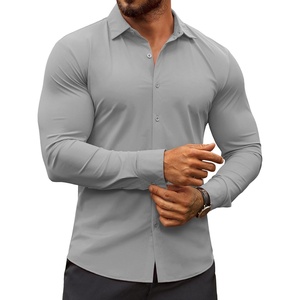 image:imageCOOFANDY Mens Muscle Fit Dress Shirts WrinkleFree Long Sleeve Casual Button Down ShirtsLight Grey