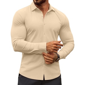 image:imageCOOFANDY Mens Muscle Fit Dress Shirts WrinkleFree Long Sleeve Casual Button Down ShirtsLight Khaki