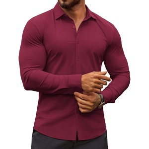 image:imageCOOFANDY Mens Muscle Fit Dress Shirts WrinkleFree Long Sleeve Casual Button Down ShirtsWine Red
