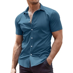 image:imageCOOFANDY Mens Muscle Fit Dress Shirts WrinkleFree Short Sleeve Casual Button Down ShirtBluegreen