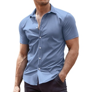 image:imageCOOFANDY Mens Muscle Fit Dress Shirts WrinkleFree Short Sleeve Casual Button Down ShirtDusty Urban Blue