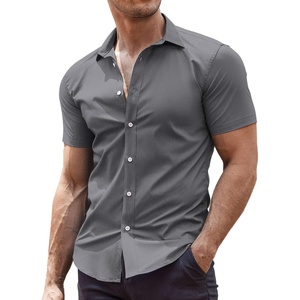 image:imageCOOFANDY Mens Muscle Fit Dress Shirts WrinkleFree Short Sleeve Casual Button Down ShirtGrey