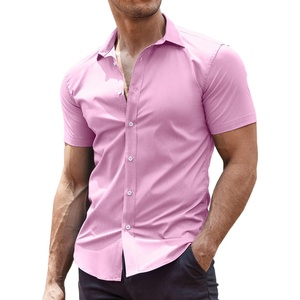 image:imageCOOFANDY Mens Muscle Fit Dress Shirts WrinkleFree Short Sleeve Casual Button Down ShirtLight Pink