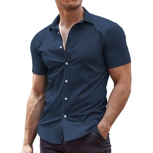 image:imageCOOFANDY Mens Muscle Fit Dress Shirts WrinkleFree Short Sleeve Casual Button Down ShirtNavy Blue