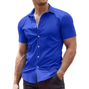 image:imageCOOFANDY Mens Muscle Fit Dress Shirts WrinkleFree Short Sleeve Casual Button Down ShirtRoyal Blue