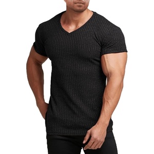 image:imageCOOFANDY Mens Muscle T Shirts Stretch Short Sleeve V Neck Bodybuilding Workout Tee Shirts Ribbed Knit Shirt01black