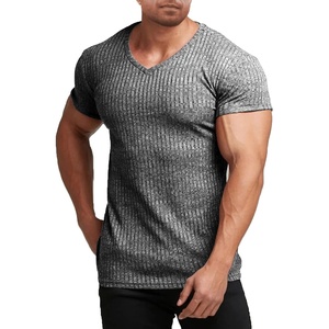 image:imageCOOFANDY Mens Muscle T Shirts Stretch Short Sleeve V Neck Bodybuilding Workout Tee Shirts Ribbed Knit ShirtDark Grey