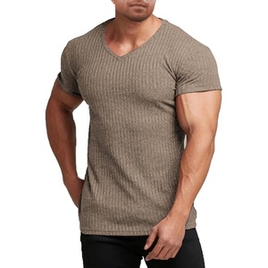 image:imageCOOFANDY Mens Muscle T Shirts Stretch Short Sleeve V Neck Bodybuilding Workout Tee Shirts Ribbed Knit ShirtDark Khaki