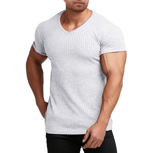 image:imageCOOFANDY Mens Muscle T Shirts Stretch Short Sleeve V Neck Bodybuilding Workout Tee Shirts Ribbed Knit ShirtWhite