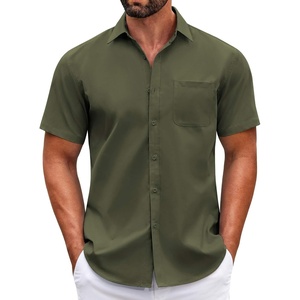 image:imageCOOFANDY Mens Short Sleeve Casual Button Down Shirts Summer Untucked Dress Shirts with PocketArmy Green
