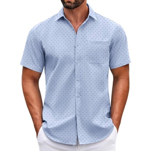 image:imageCOOFANDY Mens Short Sleeve Casual Button Down Shirts Summer Untucked Dress Shirts with PocketBlack Dotblue