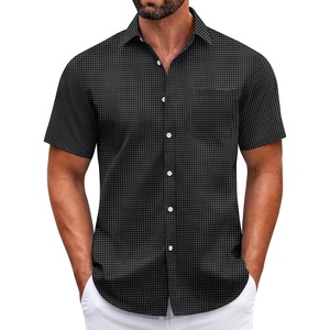 image:imageCOOFANDY Mens Short Sleeve Casual Button Down Shirts Summer Untucked Dress Shirts with PocketBlack Plaid Pattern
