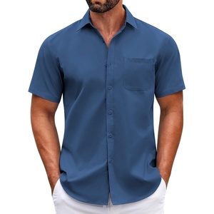 image:imageCOOFANDY Mens Short Sleeve Casual Button Down Shirts Summer Untucked Dress Shirts with PocketBlue