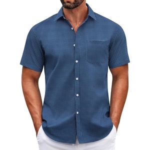 image:imageCOOFANDY Mens Short Sleeve Casual Button Down Shirts Summer Untucked Dress Shirts with PocketBlue Plaid Pattern