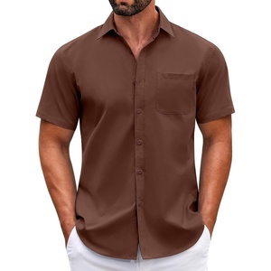 image:imageCOOFANDY Mens Short Sleeve Casual Button Down Shirts Summer Untucked Dress Shirts with PocketBrown