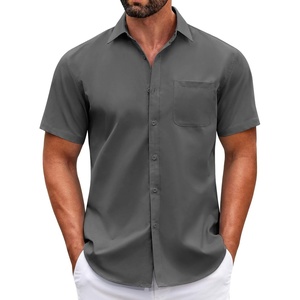 image:imageCOOFANDY Mens Short Sleeve Casual Button Down Shirts Summer Untucked Dress Shirts with PocketDark Grey