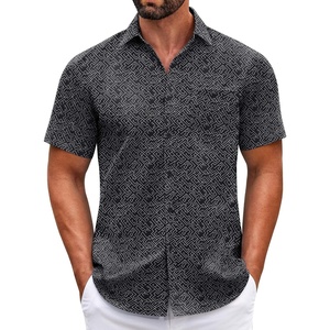 image:imageCOOFANDY Mens Short Sleeve Casual Button Down Shirts Summer Untucked Dress Shirts with PocketGeometry Black
