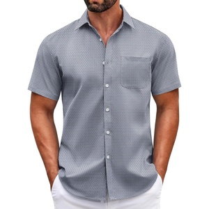 image:imageCOOFANDY Mens Short Sleeve Casual Button Down Shirts Summer Untucked Dress Shirts with PocketGrey Wihte Square