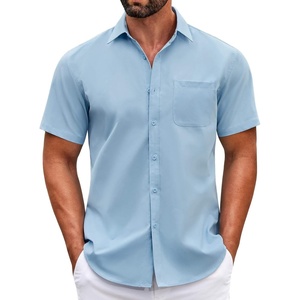 image:imageCOOFANDY Mens Short Sleeve Casual Button Down Shirts Summer Untucked Dress Shirts with PocketLight Blue