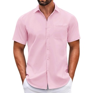 image:imageCOOFANDY Mens Short Sleeve Casual Button Down Shirts Summer Untucked Dress Shirts with PocketPink
