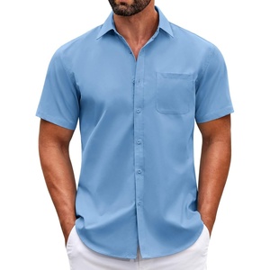 image:imageCOOFANDY Mens Short Sleeve Casual Button Down Shirts Summer Untucked Dress Shirts with PocketSky Blue