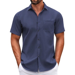 image:imageCOOFANDY Mens Short Sleeve Casual Button Down Shirts Summer Untucked Dress Shirts with PocketWhite Dotnavy Blue
