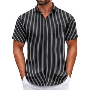 image:imageCOOFANDY Mens Short Sleeve Casual Button Down Shirts Summer Untucked Dress Shirts with PocketWhite Stripeblack