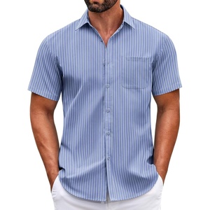 image:imageCOOFANDY Mens Short Sleeve Casual Button Down Shirts Summer Untucked Dress Shirts with PocketWhite Stripeblue