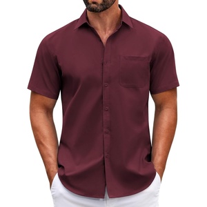 image:imageCOOFANDY Mens Short Sleeve Casual Button Down Shirts Summer Untucked Dress Shirts with PocketWine Red