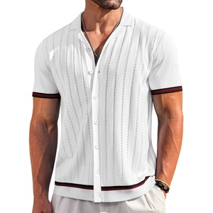 image:imageCOOFANDY Mens Short Sleeve Knit Shirt Casual Button Down Shirt Vintage Striped Knitted Golf Beach TopsWhite